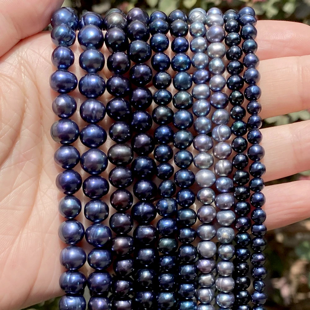 Natural Black Freshwater Pearl Beads High Quality Dyeing Nearly Round Shape Punch Loose for Jewelry Making DIY Necklace Bracelet