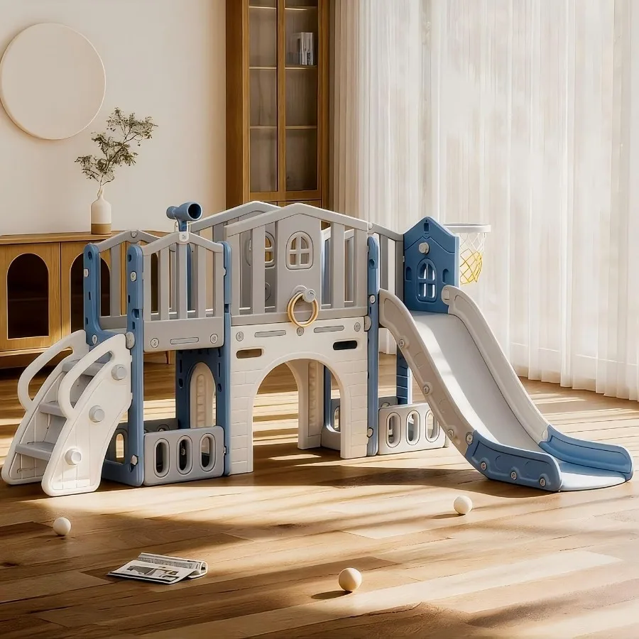 

8 in 1 Toddler Slide Set Slide for Toddlers Age 1-3 Toddler Climber Slide PlaySet with Basketball Hoop and Ball Outdoor Indoor