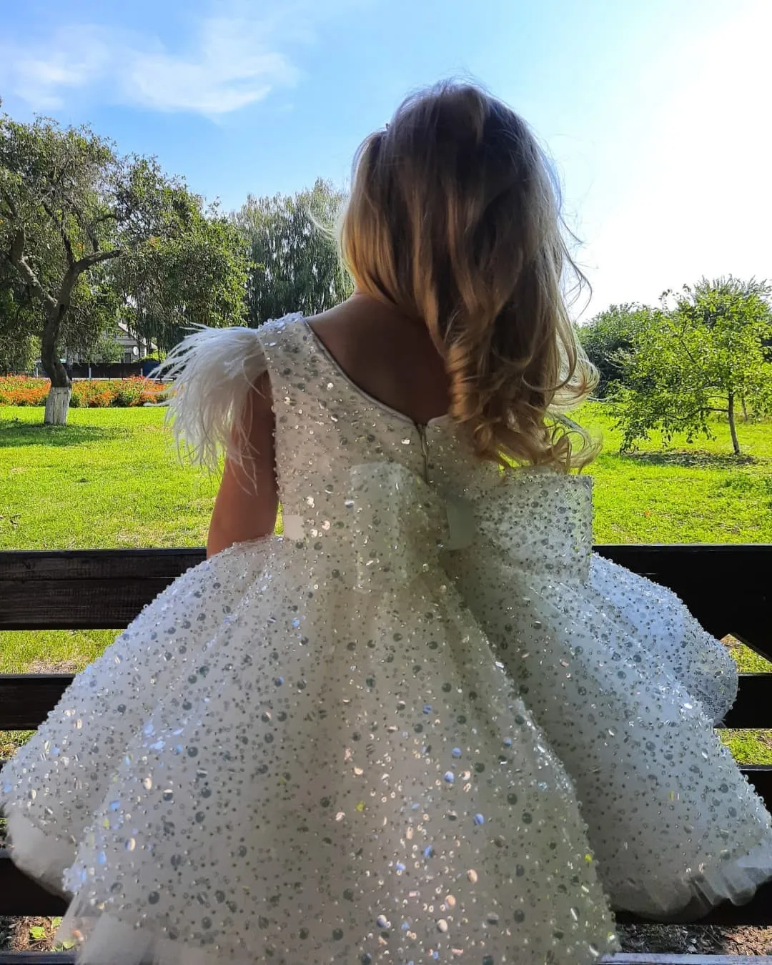 Glitter Diamonds Ball Gown Evening Vintage Princess Lace Tulle Flower Girls Dress For Kid Child Wedding Party Juniorbridesmaid