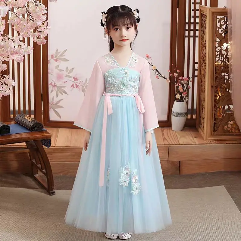 3-10-12T New Spring and Autumn Dress Hanfu Children\'s Girl Super Immortal Ancient Dress Tang Dress Summer Children\'s Performance