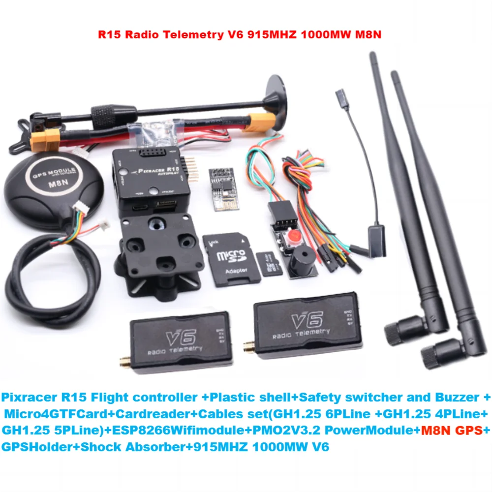 Pixracer R15 Autopilot Xracer PX4 Pixhawk Vluchtcontroller M8N/M9N/M10 GPS Radio Telemetrie V6 Set RC Quadcopter Ardupilot