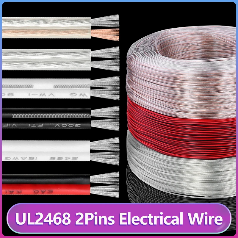 

2-50M UL2468 2Pins Electrical PVC Insulated Wire 16 18 20 22 24 26 28 30 AWG OFC Tinned Copper Extension LED Light Strip Cable