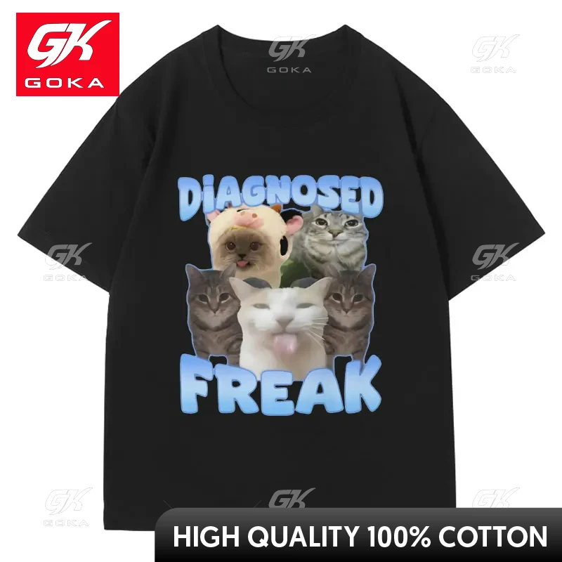 Diagnosed Freak Funny Watermelon Cat Meme T-shirt  Women Oversized Streetwear T Shirt Fashion Oversized Cotton T Shirts Male