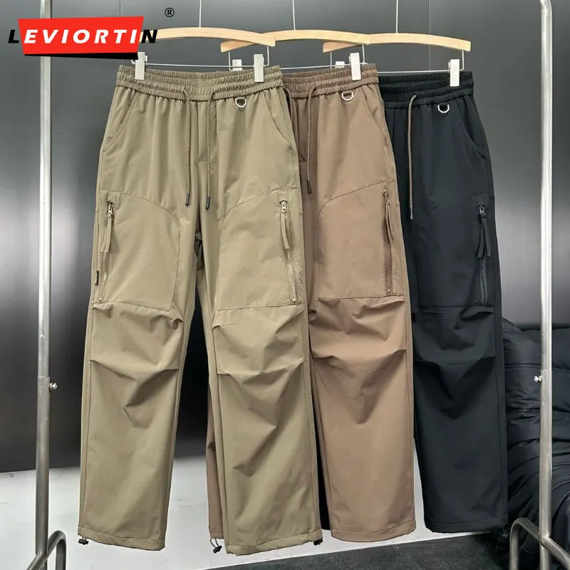 Calça de trabalho masculina, calça de perna reta, estilos americanos, vários bolsos, solta, perna larga, esportes ao ar livre, paraquedista