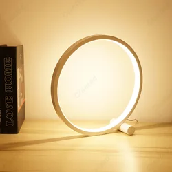 Lámpara de mesa de anillo Circular Simple LED, luz nocturna redonda regulable, dormitorio, mesita de noche, sala de estar, restaurante, Hotel, 25CM