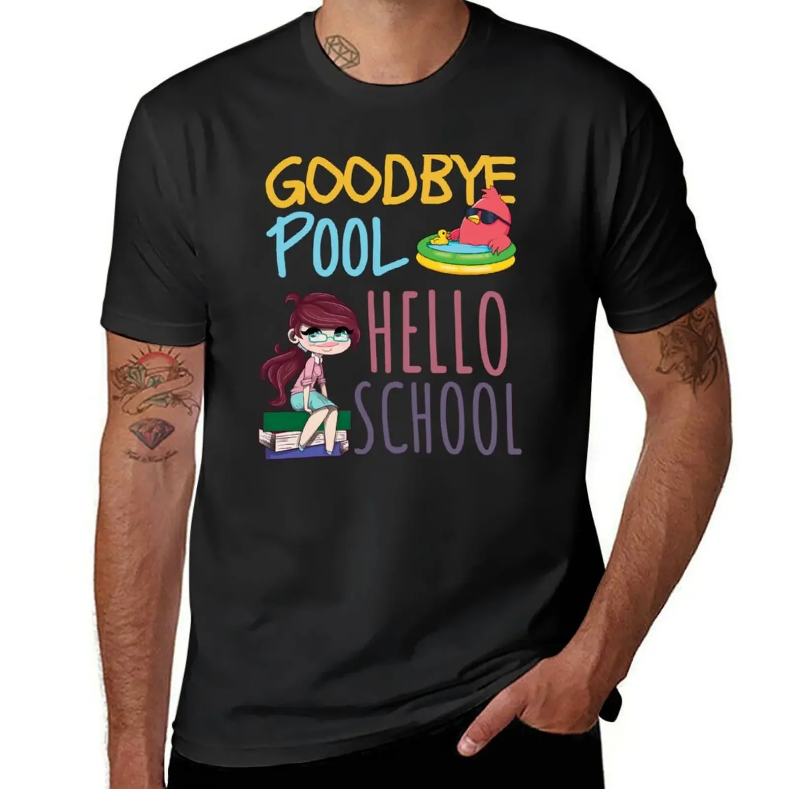 Goodbye Pool Hello School, Funny Trendy Back To School T-Shirt shirts graphic tees Short sleeve tee plain white t shirts men