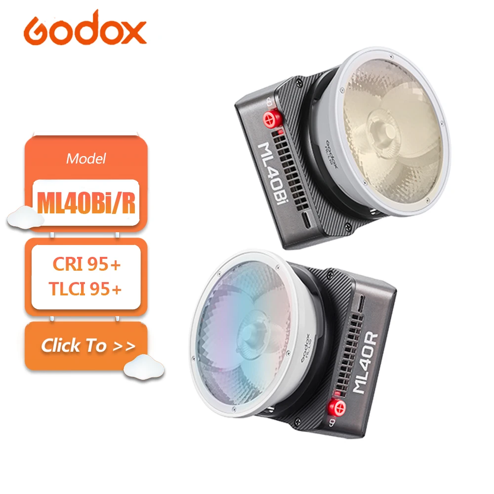Godox ML40Bi 2800K-6500K Bi-color ML40R 1800-10000K Full-color LED Pocket Light for Photography APP Control Fill Light CRI 95+