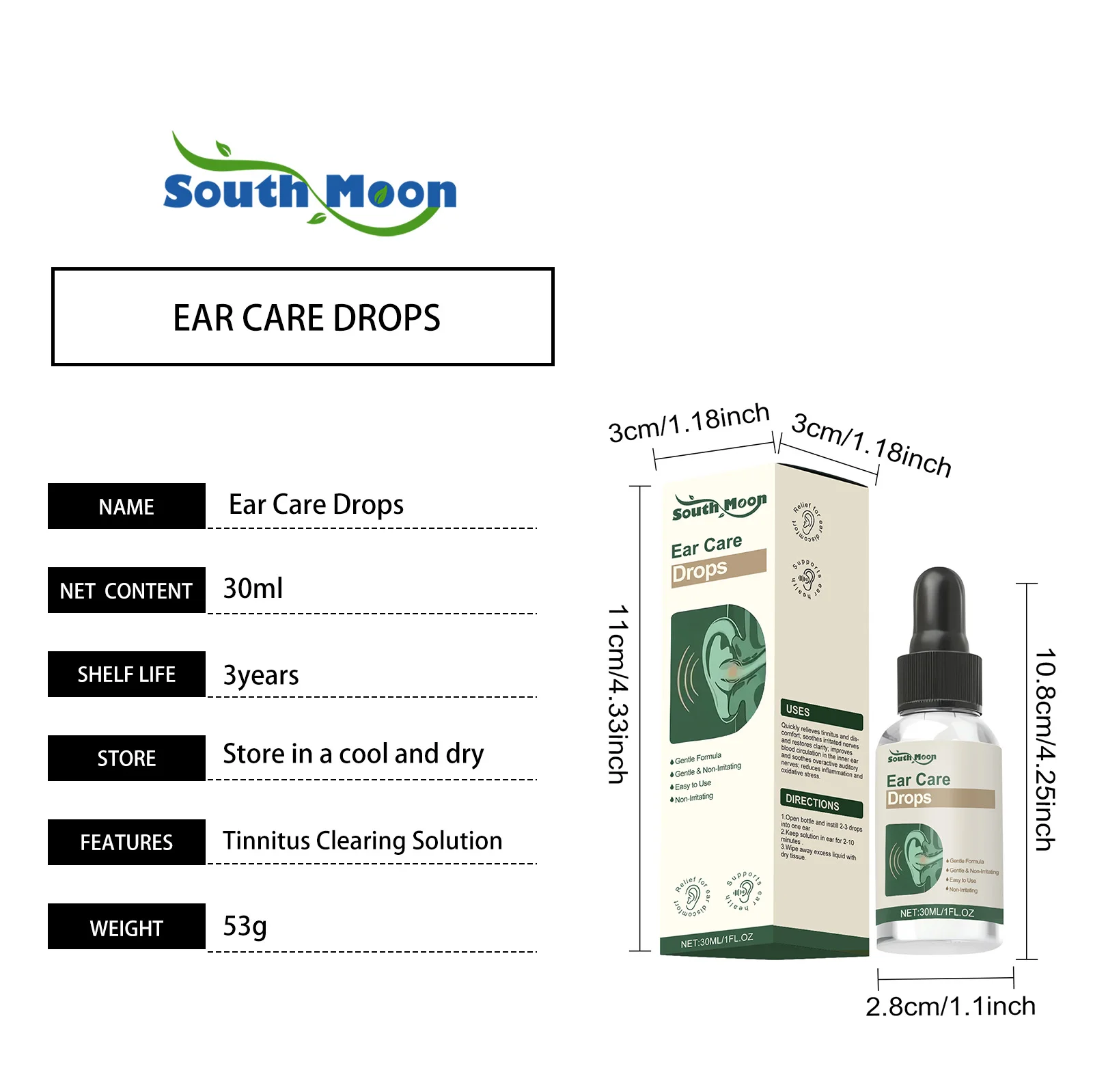 30ml Ear Care Drops Non-Irritating Tinnitus Relief Drops Soothe Ear Discomfort Daily Ear Health Gentle Care For Use