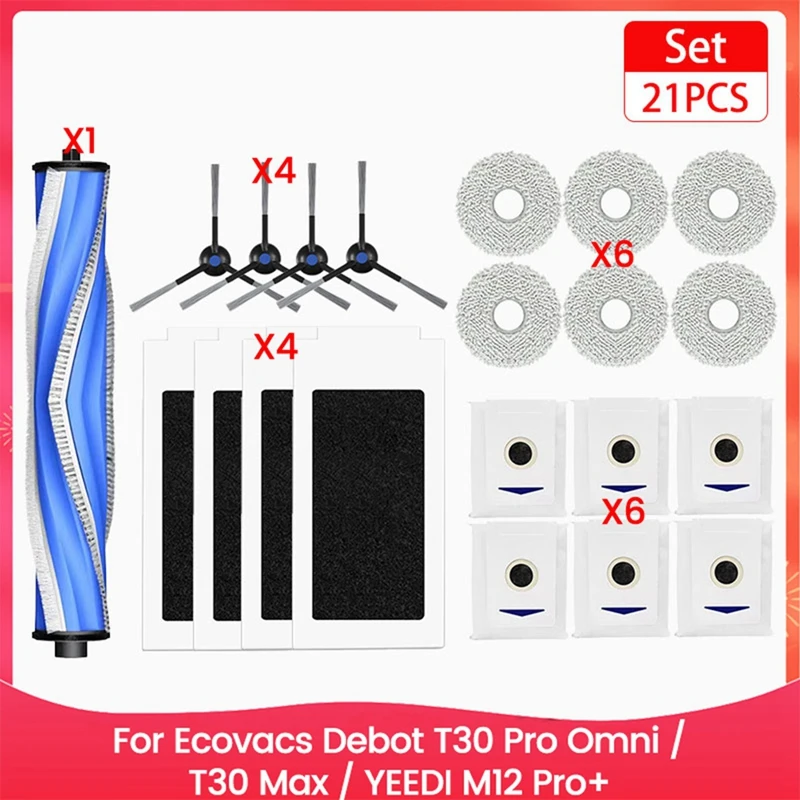 For Ecovacs Debot T30 Pro Omni /T30 Max / YEEDI M12 Pro+ Main Side Brush Filter Mop Dust Bag Replacement Spare Parts-AT36