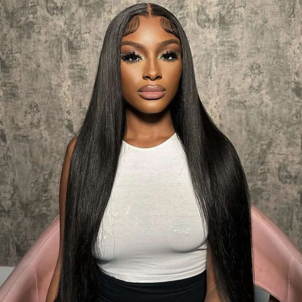 

Прямой парик натурального цвета 13x6, кружевной фронтальный предварительно сорванный парик из натуральных волос, 40 46 дюймов, прямые длинные парики для женщин