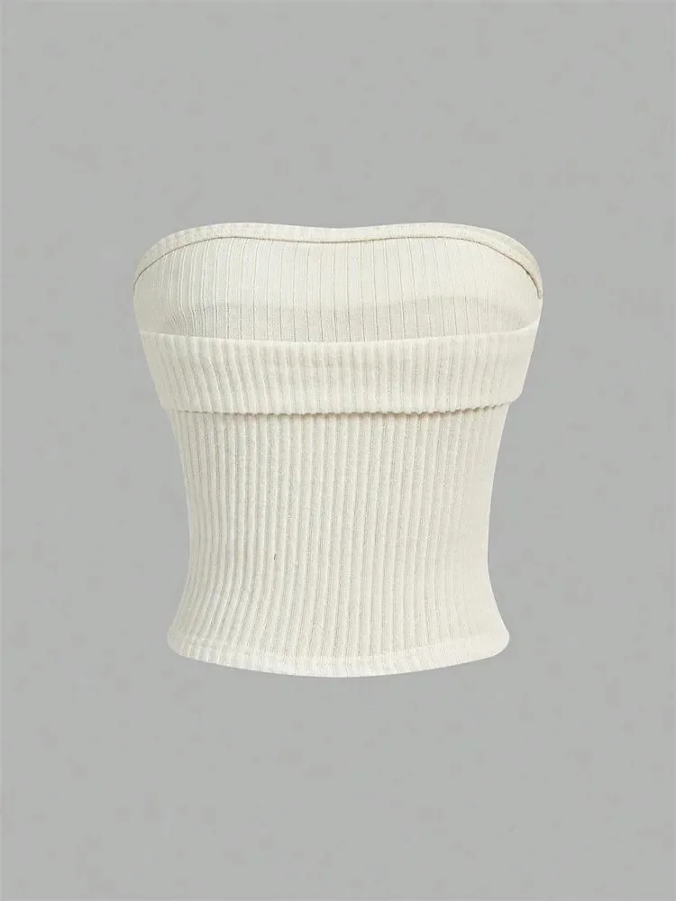 Women Rib-knit Tube Top Summer 2024 Y2K Clothes Grunge Punk Solid Strapless Sleeveless Slim Fit Crop Top Tank Tee Streetwear