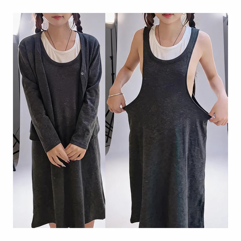 Women's Side Hollow Out Exercise Jackets Cardigan Two Piece Sets Couple Outdoor Exposure Play Korean Style Vest Dress Clubwear - view 2