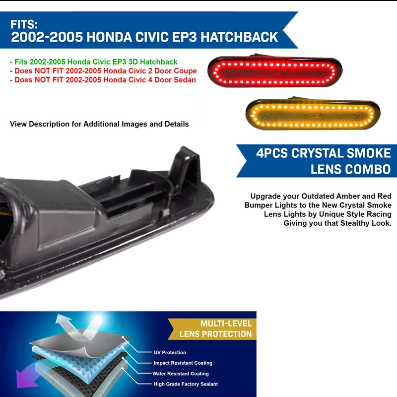 Full LED Side Marker Light Kit For Honda Civic Si EP3 / EP 3DR, Replace OEM Sidemarker Lamps Turn SignalLights 12V T10
