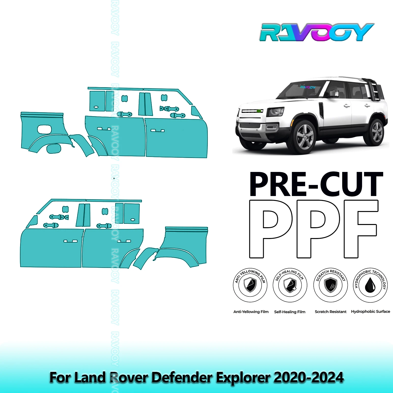 

For Land Rover Defender Explorer 2020-2024 8.5mil Clear Matte Pre-Cut PPF Door & A/B Pillar Kit TPU Paint Protection Film Set