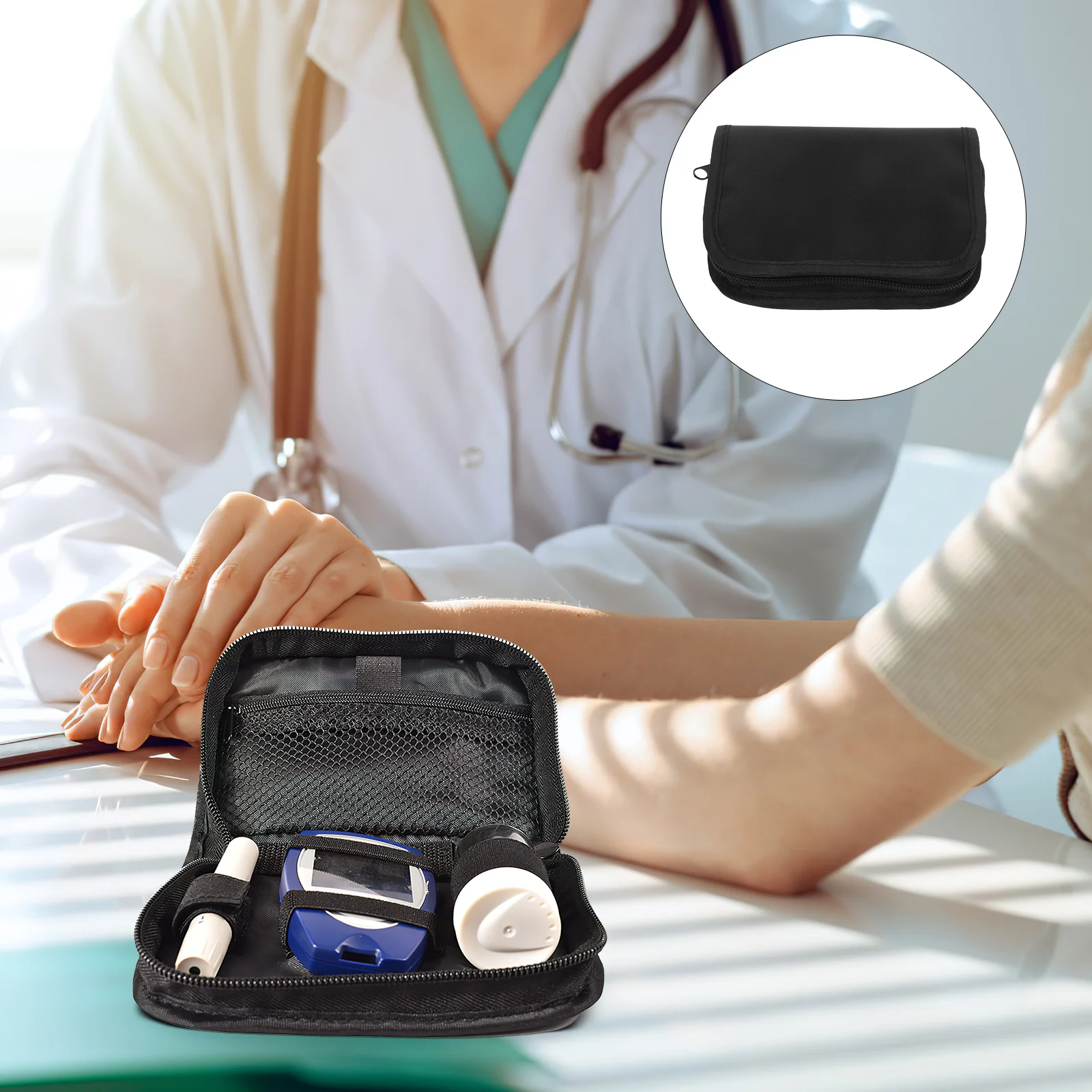 

Portable Glucose Meter Storage Bag Black Compact Organizer for Diabetic Supplies Travel Blood Monitor Case Pouch Kit