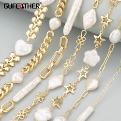 GUFEATHER C388,chain,18k gold plated,copper,nickel free,natural pearl,hand made,diy bracelet necklace,jewelry making,50cm/lot