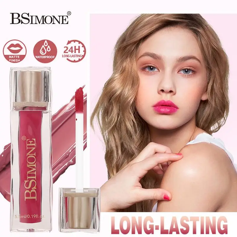 BSIMONE Velvet Matte Lip Gloss Liquid Lipstick Sexy Lip Makeup Women Beauty Red Non Stick Cup Waterproof Lip Gloss Long Lasting
