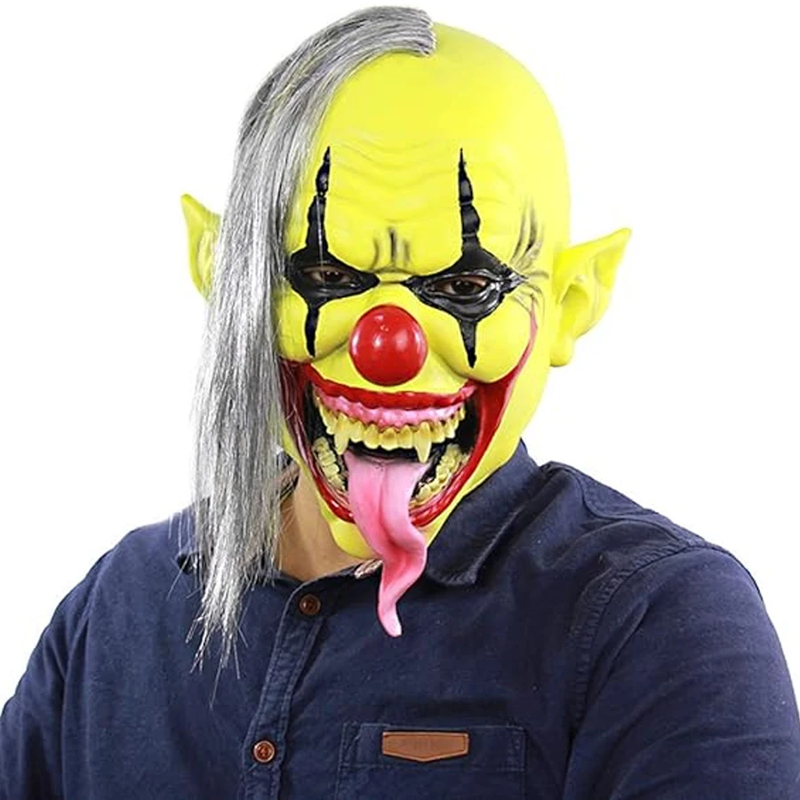 Halloween-Maske – Grüne Horror-Clown-Maske mit Haaren, erschreckende Halloween-Kostüm-Gesichtsmaske für Erwachsene, Party-Verkleidung
