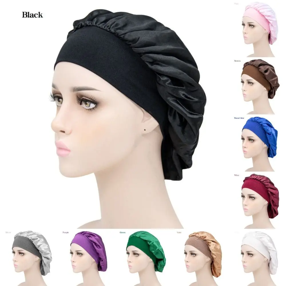 Fashion Elastic Sleep Cap Adjustable Breathable Satin Bonnet Hat Head Wrap for Men Women