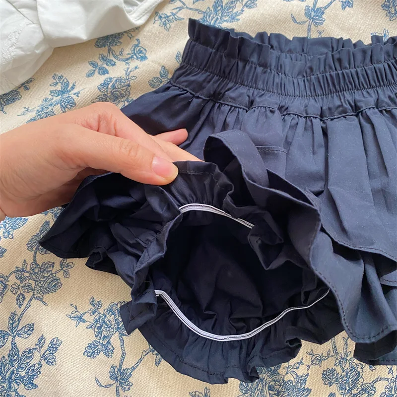 Girls Shorts Kids Clothes 2024 Summer New Double Layer Ruffle Edge Skirt-pants Solid Cute Fashion Versatile Simple Korean Cotton