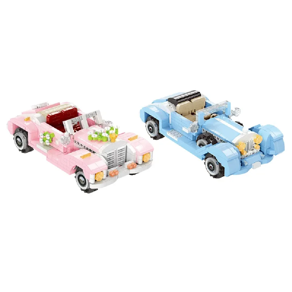 Classic Antique Car Model Building Blocks DIY Cartoon Open Wedding Car 3D Assembled Connection Bricks Figure Toys For Kids Gifts