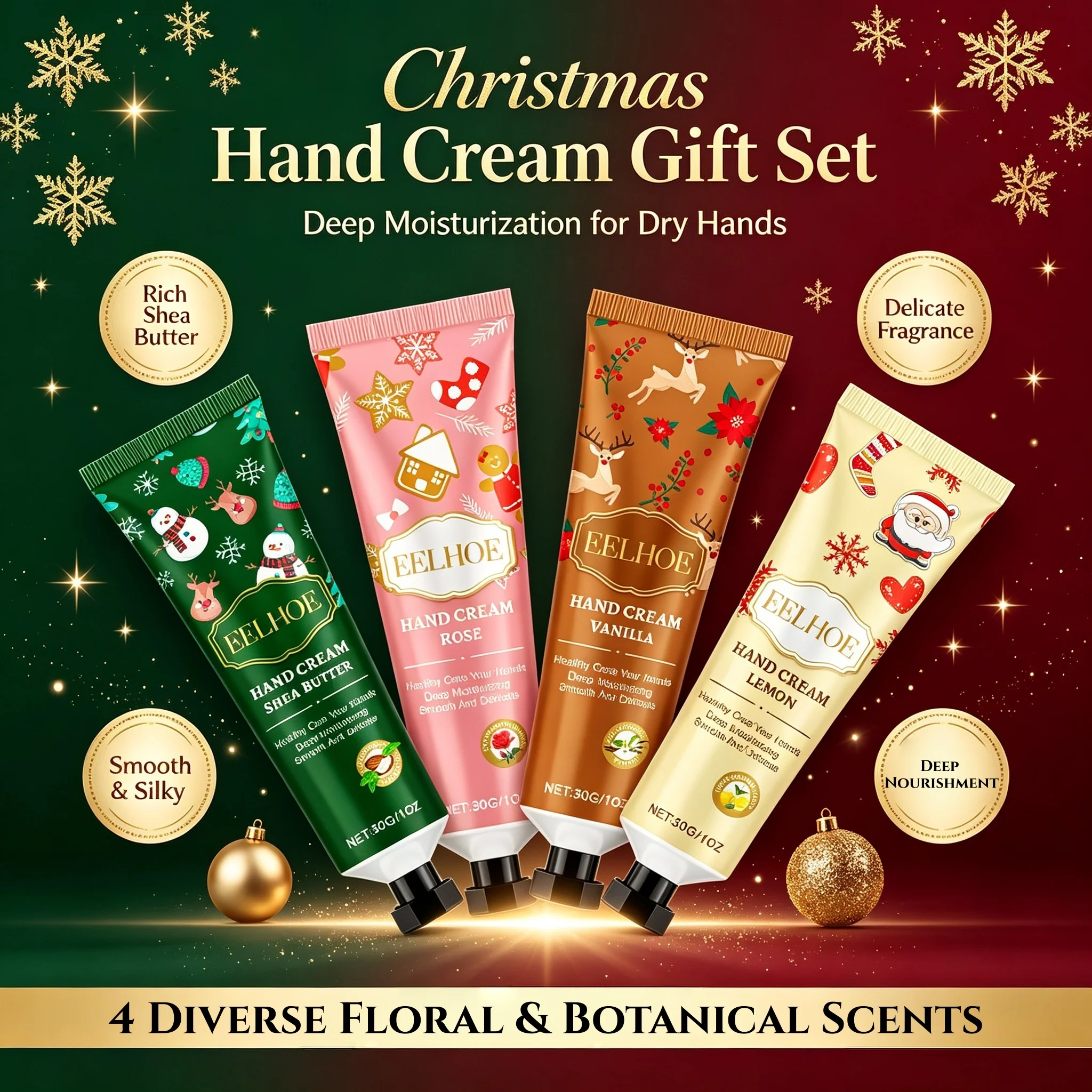Moisturizing Hand Cream Gift Set,4 Diverse Floral&Botanical Scents,Dual Nourishment&Powerful Antioxidant Repair,Fast Absorbing&Non Greasy Formula,Hand&Cuticle All in One Care&Portable Travel Size,Autumn&Winter Essentials&Christmas&Halloween Gifts