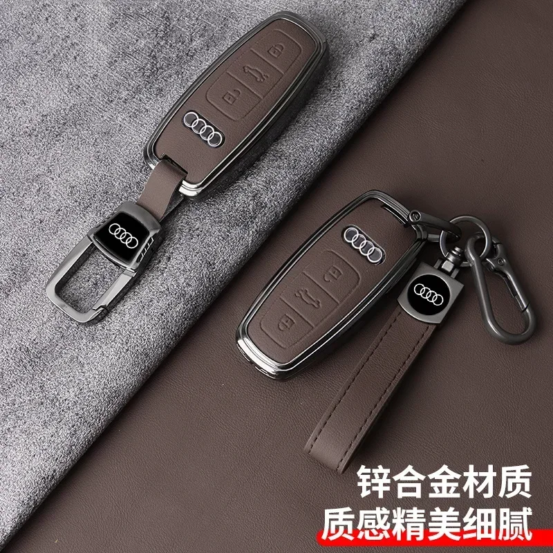 Car Leather Key Case Fob Cover Shell For Audi Q8 RSQ8 A6 C8 S6 RS6 A7 S7 RS7 A3 8Y A8 D5 4N RS E-tron GT Q4 Q7 4M Accessories