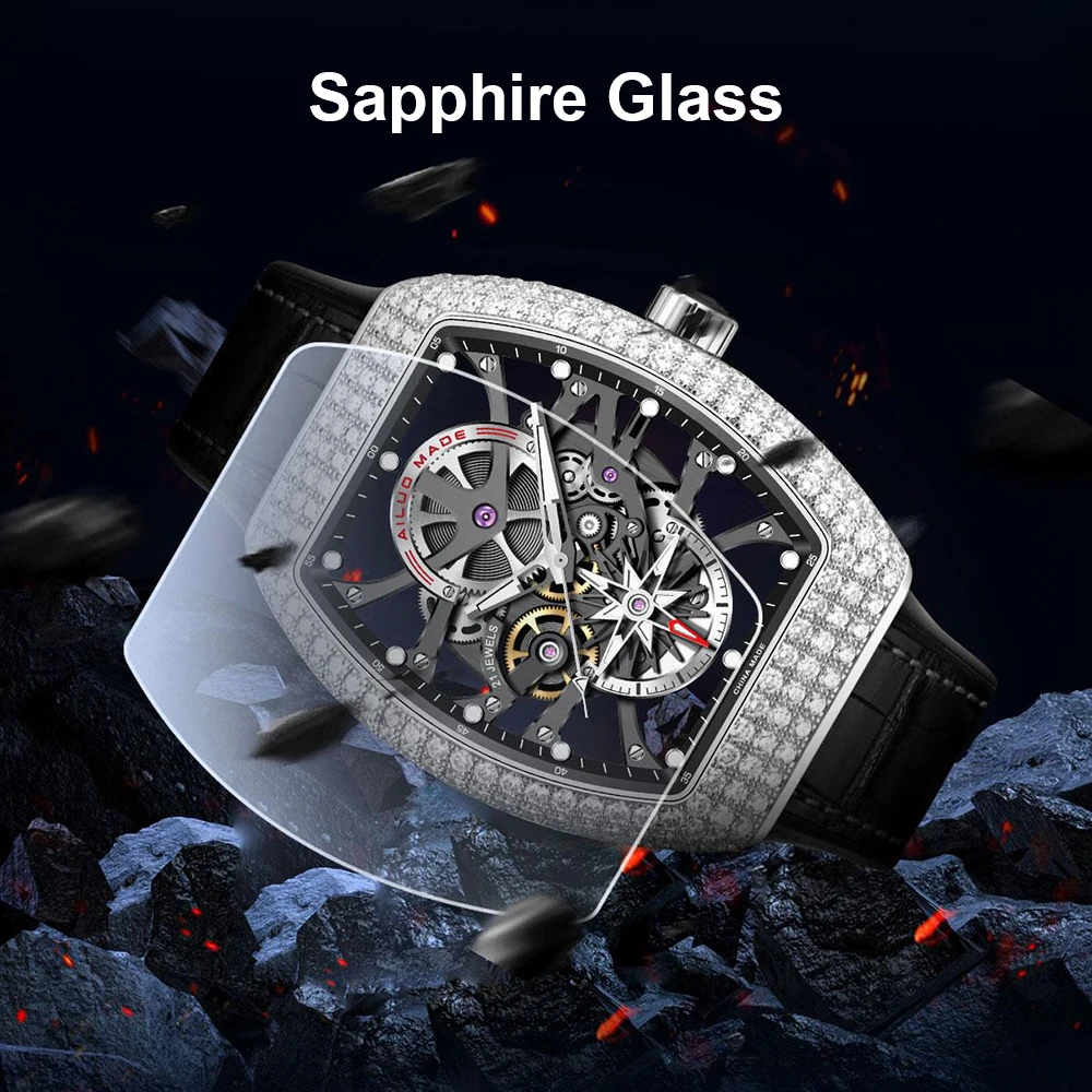 Luxury Automatic Watch Men Skeleton Watches Top Brand Hollow Mechanical Wristwatches Fashion Tonneau Luminous Clocks AILUO 2024