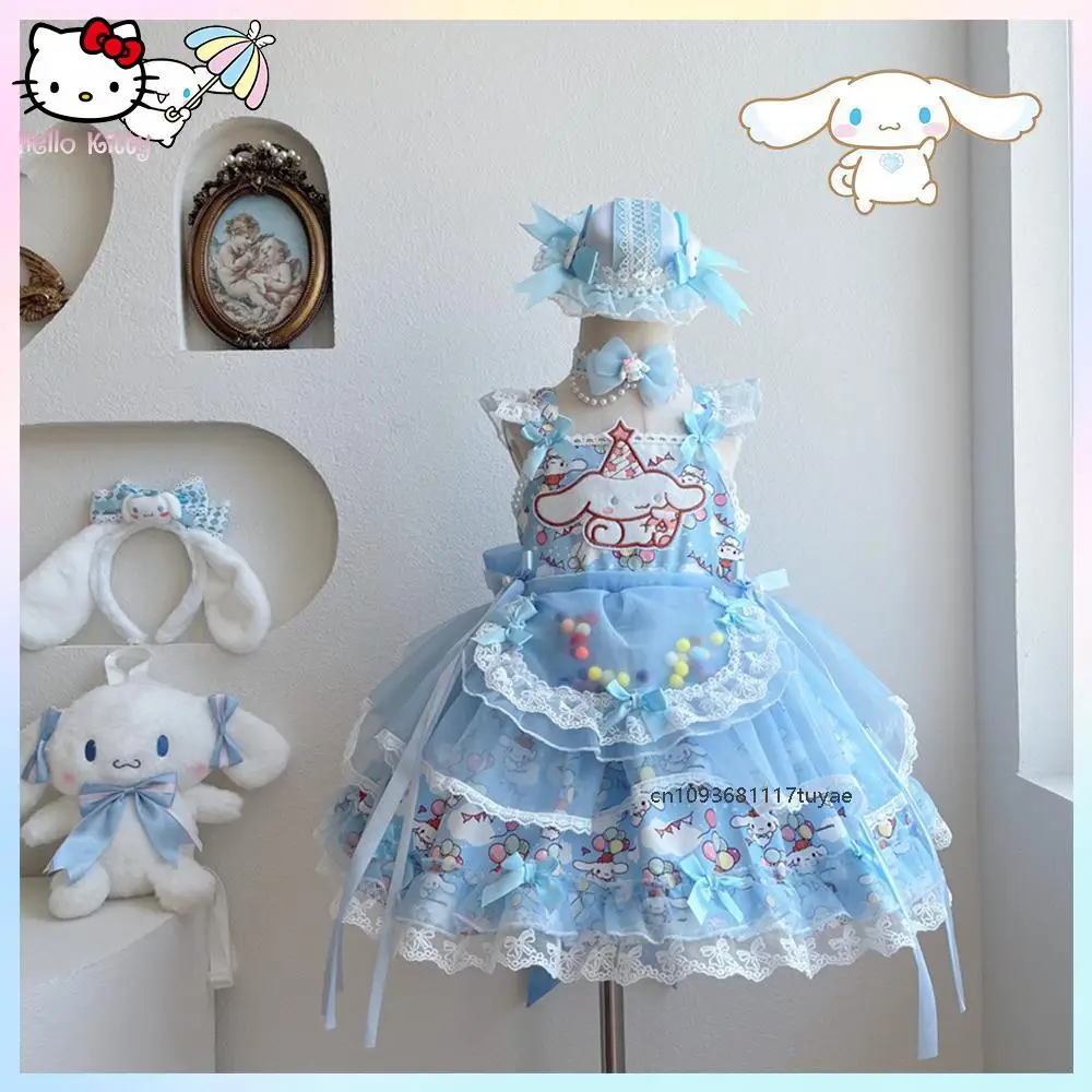 

Kawaii Cinnamoroll Children Lolita Dress Cute Cartoon Sanrios Blue Lace Birthday Party Role Play Tutu Dress Girls Princess Dress