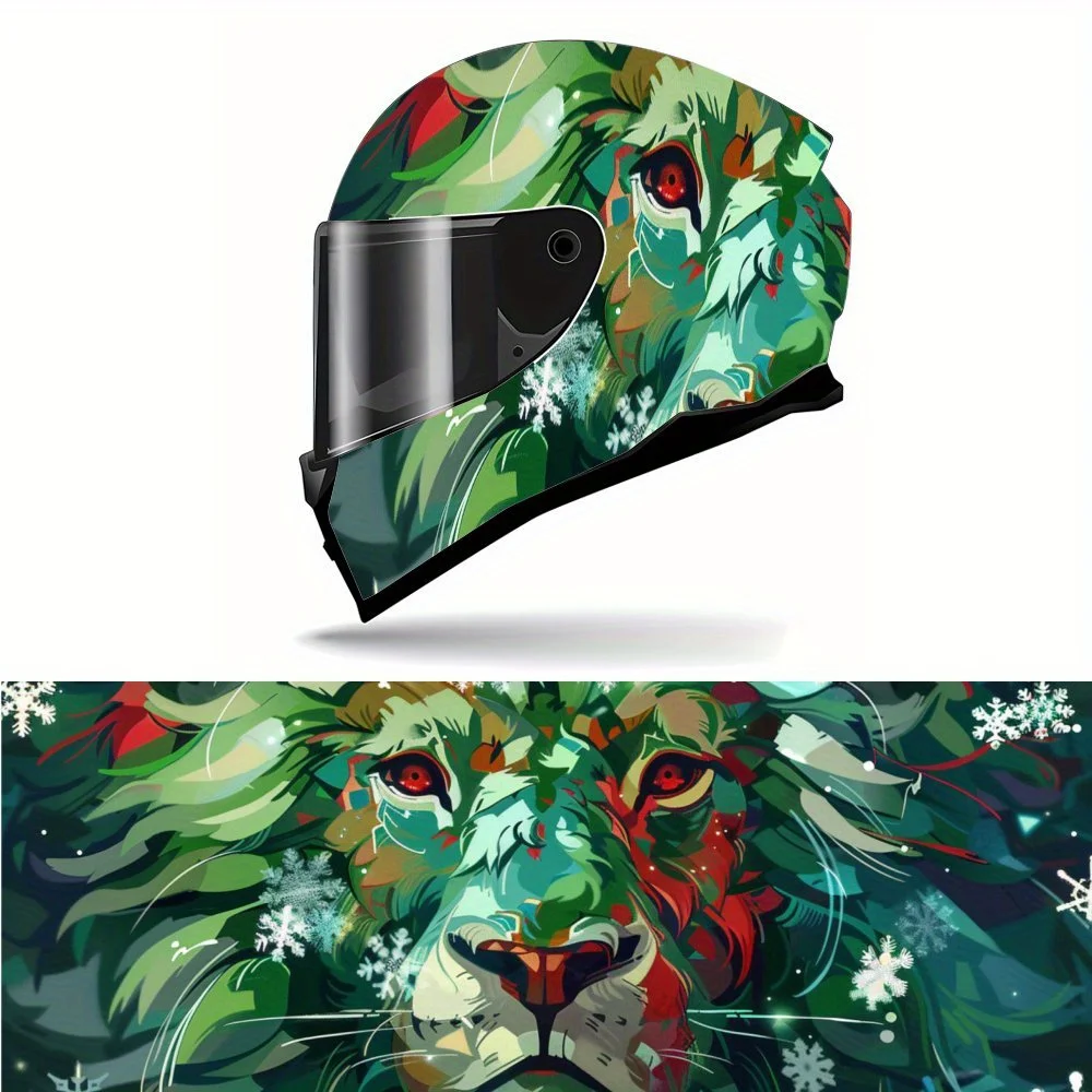

Рождественская снежинка, зеленый лев, принт, полная наклейка на шлем, мотоциклетный шлем, гоночная графическая наклейка, виниловая пленка, декоративный шлем