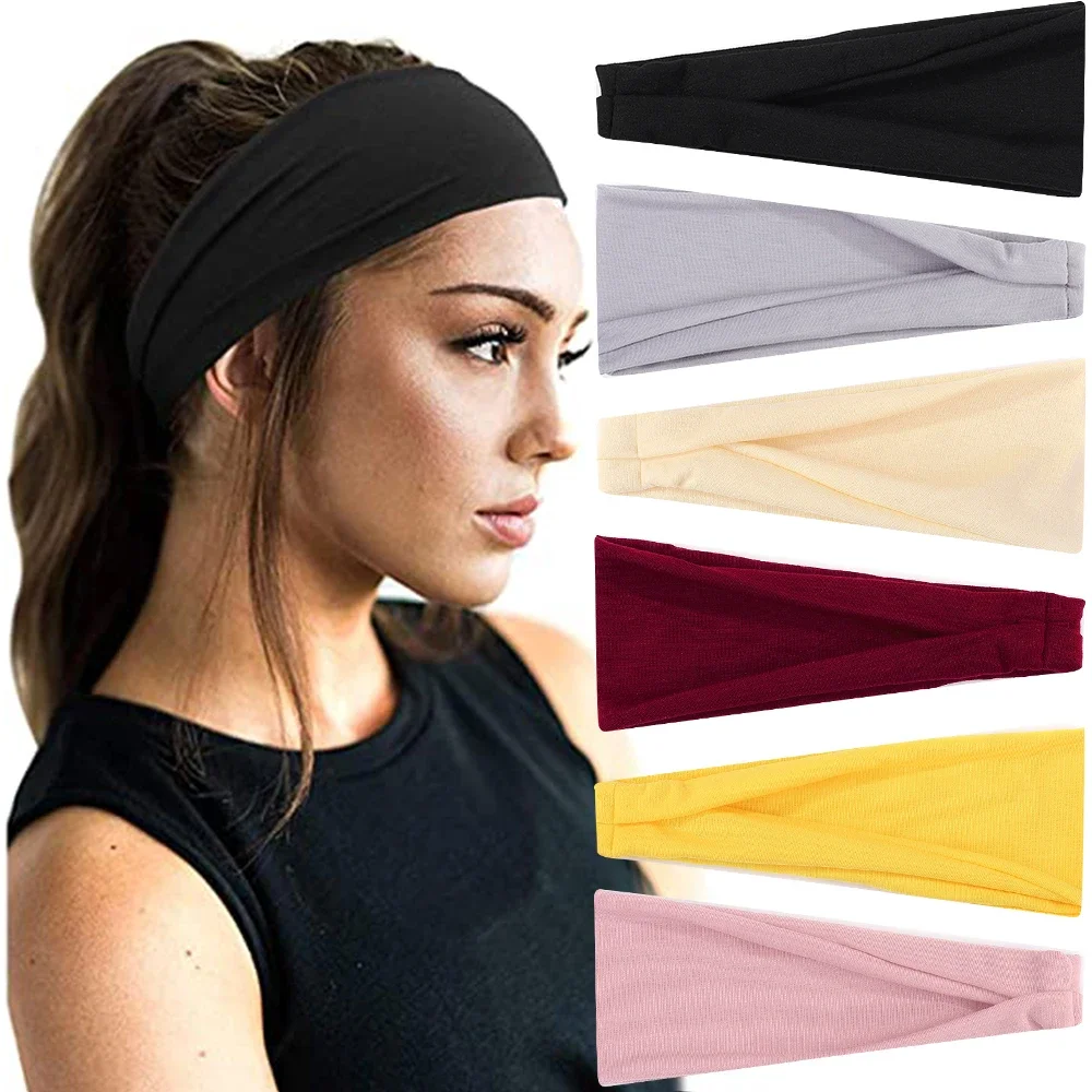 1pcs Women Solid Color Cotton Elastic Hair Bands Sports Head Hair Bands Gym Yoga Girls Exercise Wash Face Headbands Scrunchies