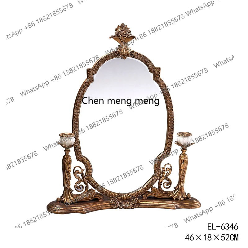 

French retro art European luxury ceramic with copper vanity mirror bedroom vanity mirror