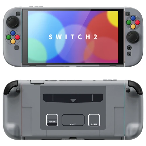 Imagen 1 del producto PlayVital Nintendo Switch 2 juegos de fundas, cubierta de agarre acoplable de carcasa dura antiarañazos con botones ABXY, empuñaduras para pulgar-estilo europeo SNES