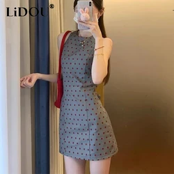 Summer New Vintage Dot Printing Mini Tank Dresse Women Sleeveless Slim Casual Robe Office Lady Temperament A-line Vestidos Femme