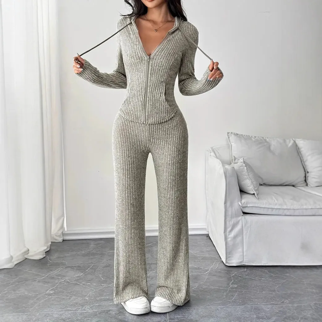 

Сплошной цвет, повседневные узкие брюки, комплекты для женщин, 2022, элегантный осенний женский костюм из двух предметов, полный женский комплект брюк