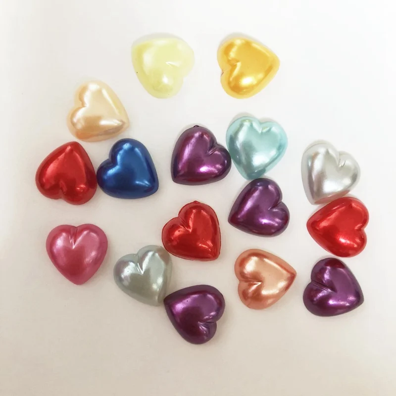 8mm 100pcs Random Mixed Half Pearl Heart Bead FlatBack Scrapbook Wedding Bead DIY F278