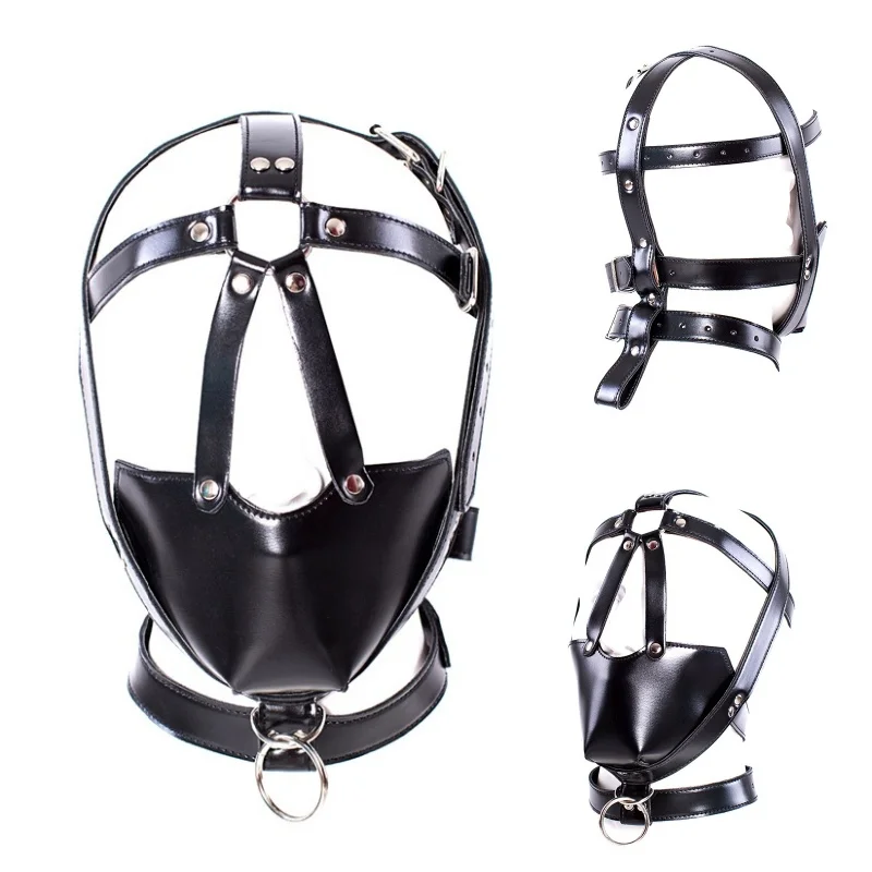 

Супер сексуальные мужские повязки из искусственной кожи, фетиш, головной убор, маска, черный чехол для лица, косплей, вечерние экзотические костюмы, щенок, ролевая игра, чехол для лица для взрослых