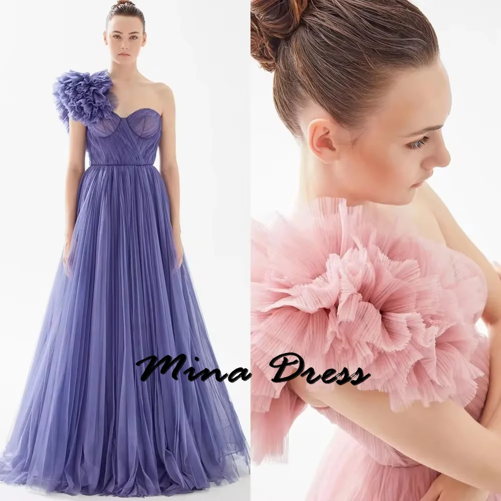 

Mina Customized Backless Elegant Evening Dresses 2024 Luxury Sleeveless Luxurious Saudi Evening Dress Es One Shoulder Flowers