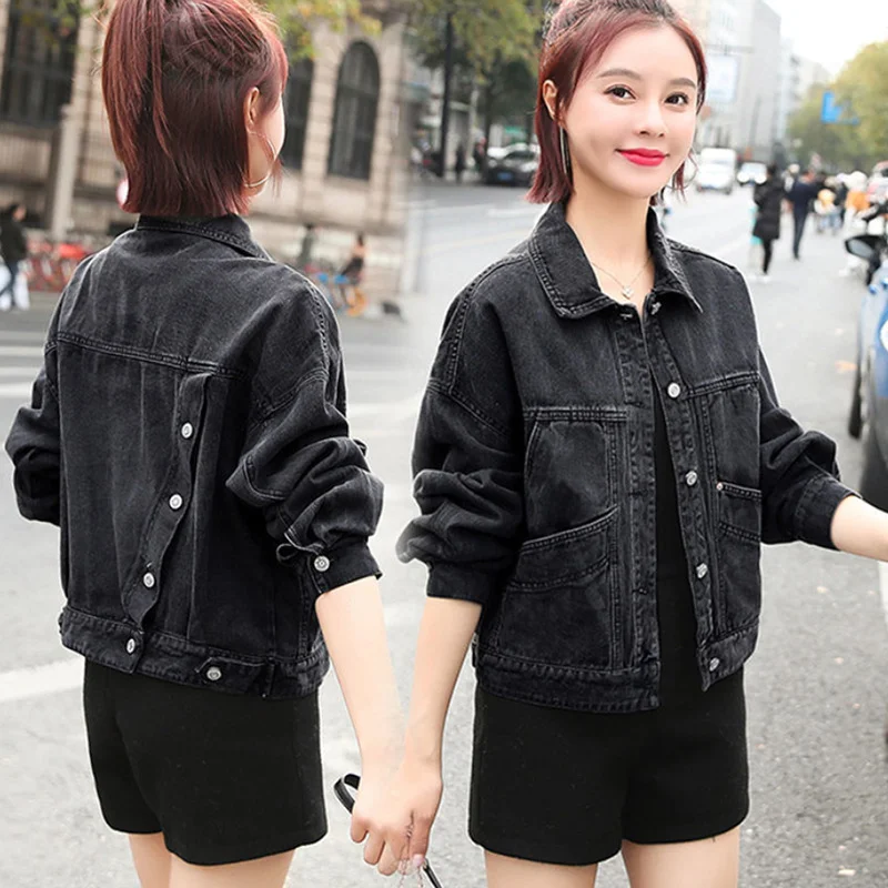 Spring And Autumn New Denim Jacket Women's Jacket Large Size Short Coat Loose Little Man Beaded Jeans Outwear Female