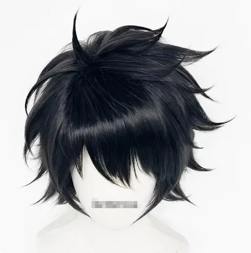 L.Lawliet Peluca de Cosplay, pelo corto negro, peludo en capas, resistente al calor, disfraz + gorro de peluca