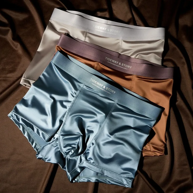 Satin Men's Underwear Men's Ice Silk Breathable Mulberry Silk Light Luxury Flat Angle Summer High-end Antibacterial Boxer Shorts