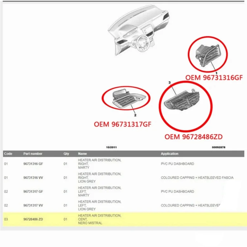 

Car Air Conditioning Outlet for Peugeot 208 2008 Citroen C3 96731316GF 96731317GF 96731317ZD 96731316ZD 96728486ZD