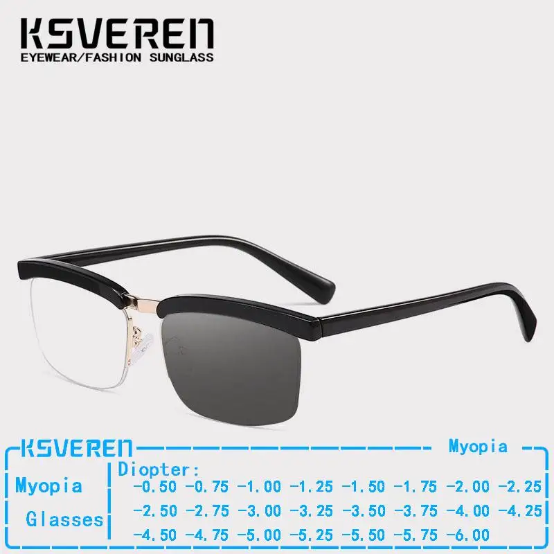 

Classic Square Photochromic Myopia Glasses Men Designer Finished Nearsighted Eyewear Designer Outdoor Color Changing Eyewear