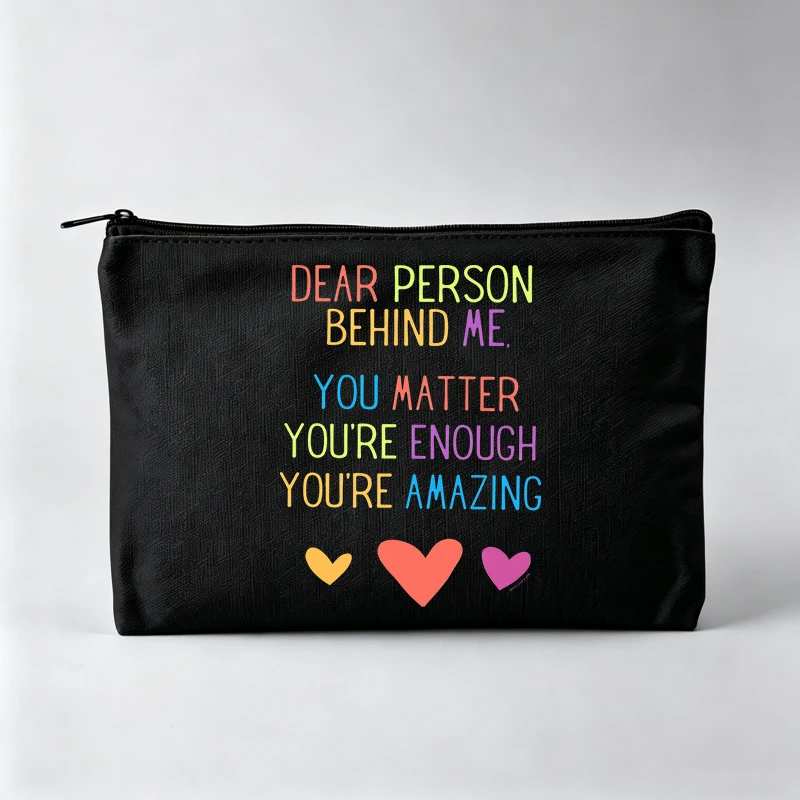 Women's Slogan Style Makeup Bag with Heart Graphics, Casual Cosmetic Pouch for Daily Use