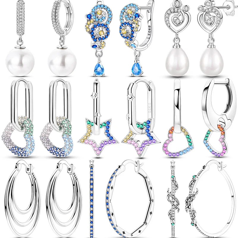 925 Sterling Silver Rainbow Zircon Women's Hoops Earrings Fit Earrings Women Drop Earring For Anniversary Wedding Jewelry Gifts