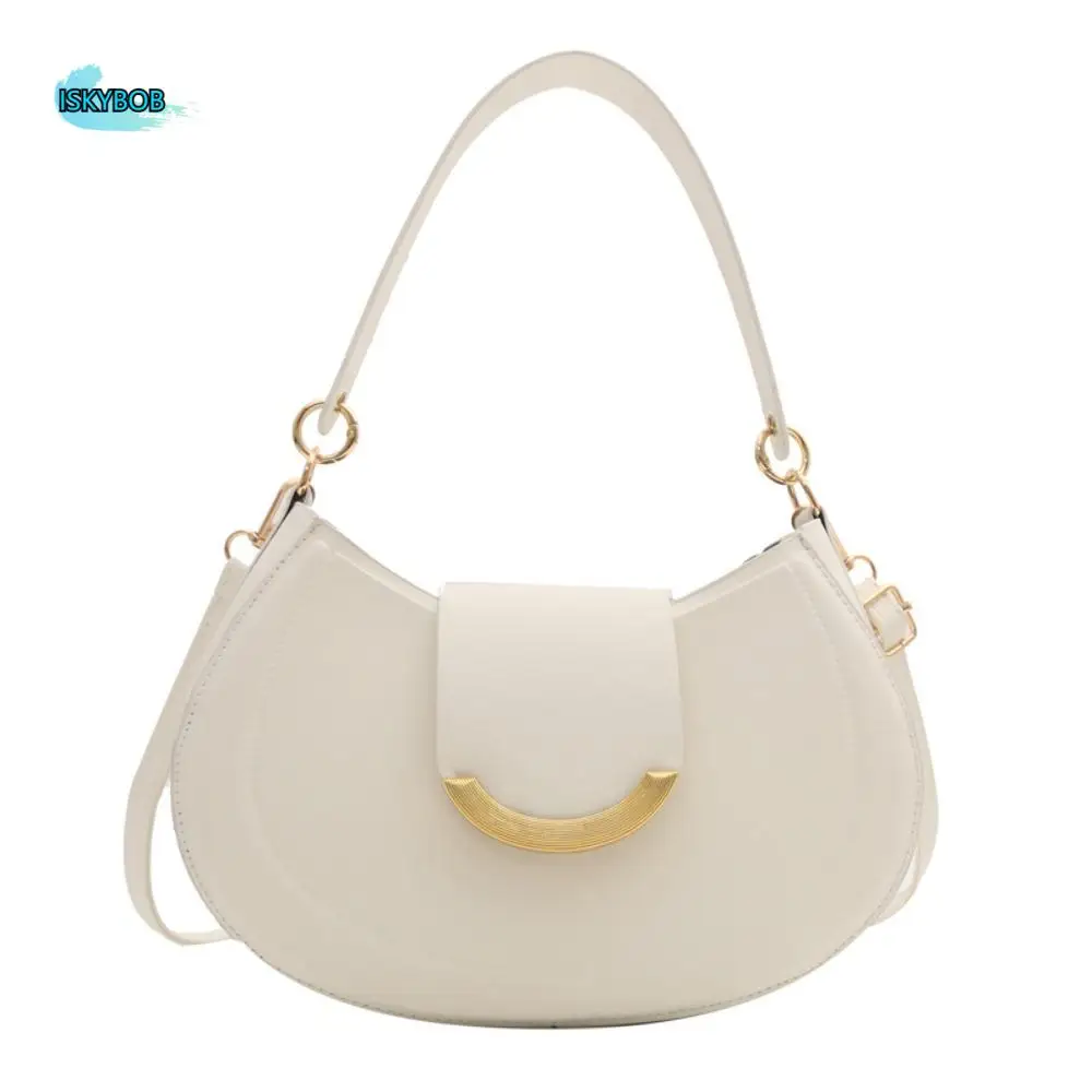 

Casual PU Leather Small Shoulder Bag Half-Moon Large Capacity Mini Tote Bag Simple Ladies Messenger Bag Women
