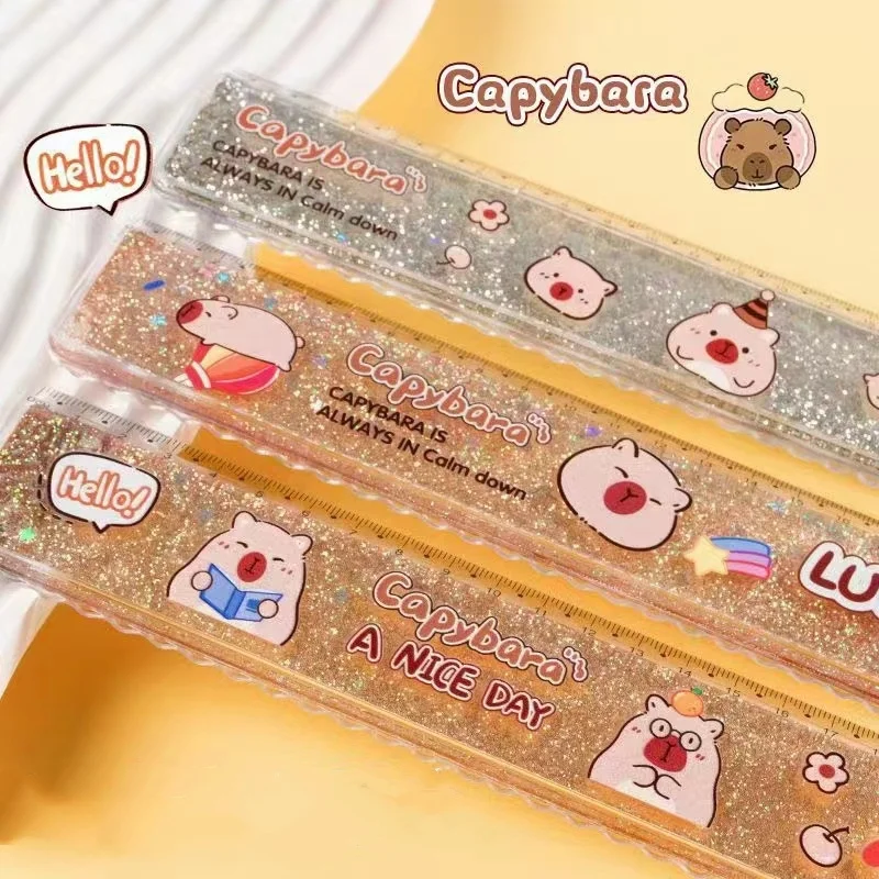 12pcs/lot Kawaii Capybara Oil Ruler 20 cm Measuring Straight Rulers Drawing Tool Promotional Stationery gift school supplies