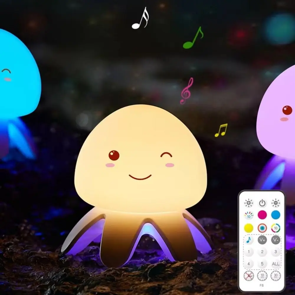 Color Changing Cute Octopus Night Light Adjustable Touch/Remote Control LED Jellyfish Table Lamp Warm/RGB Light Stepless Dimming