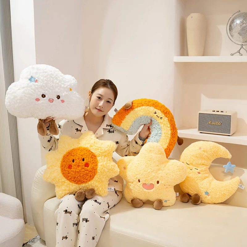 45 cm carino arcobaleno nuvola sole luna stella cuscino da tiro cuscino arcobaleno peluche decorazione camera da letto per bambini cuscino per bambola cuscino per divano