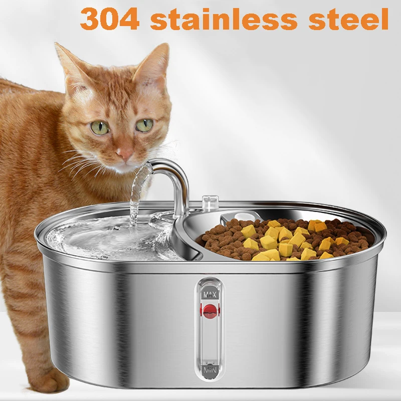 

Cat Water Fountain 3L Large Capacity Pet Cats Stainless Steel Water Dispenser Feeder 2in1 Feeding Drinking Fountain for Cat Dog